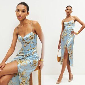 Reformation Marguerite Silk Dress - Blue Floral - 6 / S